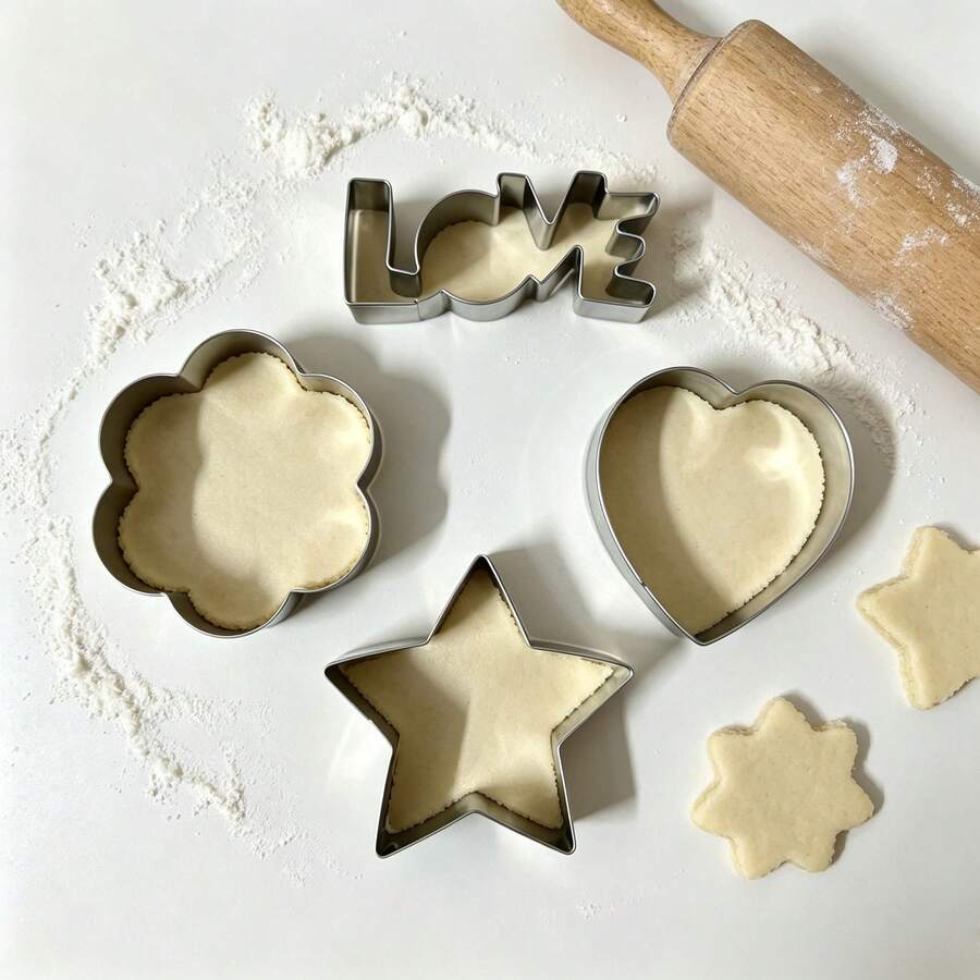 愛心星星花朵 LOVE 餅乾模具組,情人節與婚禮系列不鏽鋼翻糖模具,烘焙模具 - 查看 1