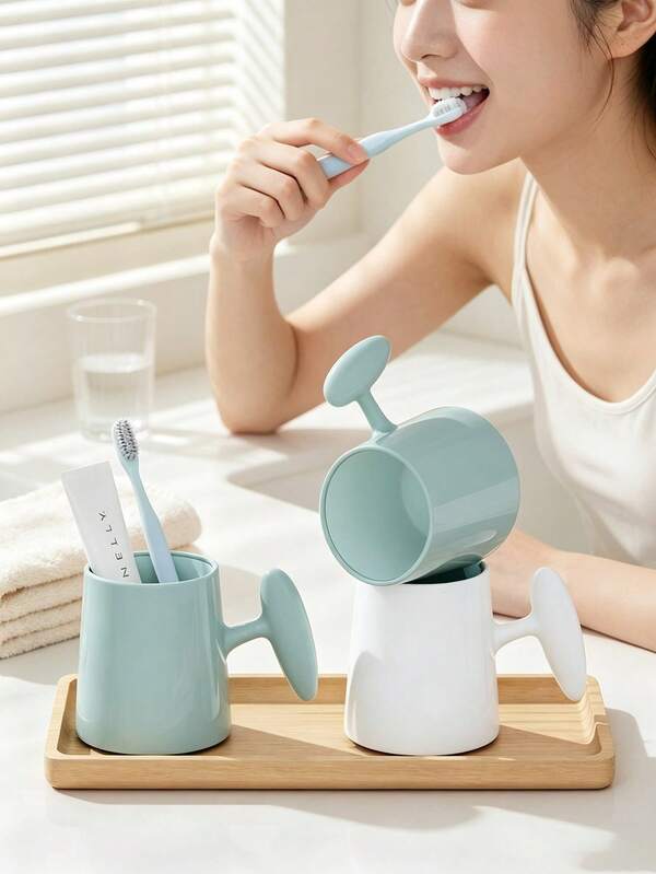Cốc đựng bàn chải đánh răng và nước súc miệng sáng tạo dày dặn phong cách tối giản, giá đỡ bàn chải đánh răng sang trọng cho cặp đôi, dùng tại nhà, thiết yếu cho mùa tựu trường và quay lại làm việc