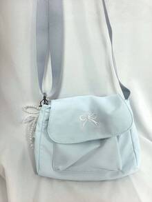 Niche Design Fashion Solid Color Mini Square Crossbody Bag For Women, Versatile Textured Shoulder Bag For Outing, Shopping And Commuting - Baby Blue - View 3
