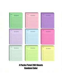 9 Packs (450 Sheets Total) / 4 Packs (200 Sheets Total) / 3 Packs (150 Sheets Total) / 1 Pack (50 Sheets Total), Random Color Mixed To-Do List Sticky Notes - Lined Self-Adhesive Sticky Notes, Suitable For School, Work And Home - Adhesive Stationery For Organizing And Improving Efficiency, Office Supplies, Sticky Notes, Bookmarks, Memo Pads, Back To School Gifts - one-size - View 10