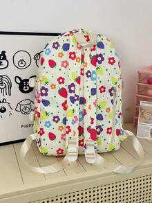 Dedoo Backpack Lunch Bag Two Pencil Cases 4Pcs,Colorful Floral Strawberry,No Pendant Clear Pocket Multi Layer Zipper Compartments,For Teen Girls SchoolDaily - Multicolor - View 7