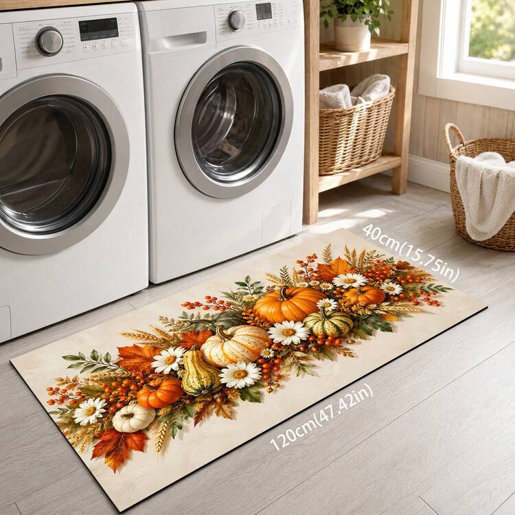 1pc Pumpkin Polyester Kitchen Drain Mat, Non-Slip Absorbent Quick-Dry Floor Mat, Kitchen Sink Countertop Mat, Home Door Mat, Living Room Bedroom Bathroom Decor Mat, Pet Mat, Holiday Home Gift - Multicolor - View 10
