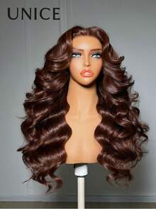 UNice Mocha Brown 13x4 Pre Everything Lace Front Loose Wave Glueless Wig With Drawstring Fit For All Sizes Transparent Lace Auburn Brown 150% Density Put On And Go Wig Pre Plucked Pre Cut Bleached Knots Ready To Wear - S4 - View 9