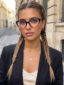 1 Pair Unisex Couple Retro Cat Eye Clear Lens Glasses, PC Material, Summer Daily Commute, No-Makeup, Casual Social, Styling Outfit, Short Trip, Relaxed - Clear - View 1