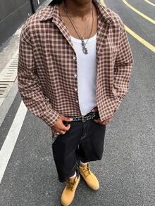 Norleigh 男士休閒商務格紋單排扣長袖襯衫，適合日常穿著 - 彩色 - 查看 5