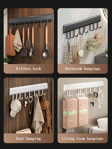 Kitchen Utensil Rail,No Drill Kitchen Hanging Rack,Wall Mount Utensil Holder,Sliding Hook Cookware Rack,Self Adhesive Kitchen Storage Bar,Kitchen Spatula Pot Lid Organizer,Punch-Free Kitchen Rail,Stainless Steel Kitchen Wall Rack - Multicolor - View 7