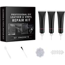 Kit de Reparación de Cuero Marrón para Muebles, Sofás, Asientos de Coche, Vinilo y Cuero - Kit de Reparación de Sofás con Relleno, Parches y Adhesivo - Restaura Grietas, Agujeros y Arañazos en Cuero Sintético, Cuero Combinado y Cuero Genuino (Negro) - Negro - Ver 1