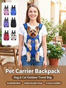 Breathable Mesh Pet Backpack With Detachable Storage Bag, Hands-Free Dog Harness Pet Carrier, Leg-Out Portable Travel Bag For Walking, Hiking And Commuting, Suitable For Small To Medium Cats And Puppies - Multicolor - View 3