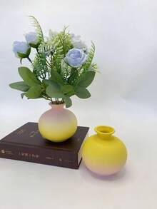 漸層陶瓷迷你花瓶 馬卡龍漸層迷你陶瓷花瓶 陶瓷花瓶 迷你INS風桌面裝飾 單莖乾花插花架裝飾品 - 均碼 - 查看 3