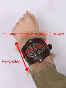1 par de protectores de muñeca vikingos, brazaletes unisex ajustables de cuero PU con ribete de piel sintética, decoración de metal con cabeza de toro vintage, accesorios de disfraz de vaquero occidental y renacentista, accesorios de COS medieval, accesorios de disfraz de Halloween - Decoraciones de manos - Ver 5