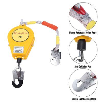 Línea de Vida Retráctil 3/5/7/10M con Cable de Acero, Anticaídas para Trabajo en Alturas de hasta 150kg, Bloqueo Doble de Se-guridad, Equipo de Protección Individual para Construcción y Rescate