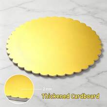 8Pcs Gold Scalloped Edge Round Cake Boards, Thick Sturdy Cake Base Cardboard Circles, Waterproof Oilproof Cake Tray Stand For Birthday Wedding Party Anniversary Baking Dessert Display - Gold - View 4