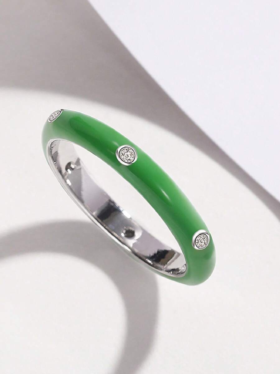 1pc Cubic Zirconia Ring For Women, Daily Wear, Wedding, Engagement, Party Jewelry, Valentine's Day Gift - Green - View 1