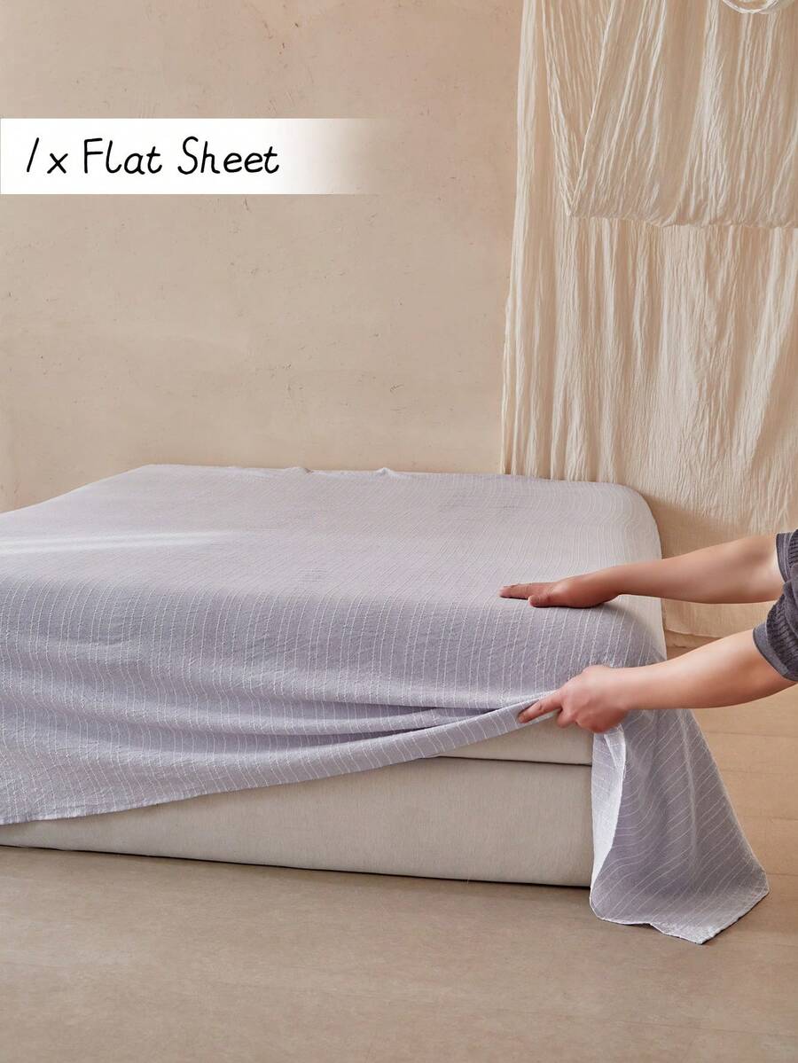 1件紫色直條紋提花陽離子聚酯纖維床單,極簡時尚INS風,柔軟透氣,可機洗 - 淡紫色 - 查看 1