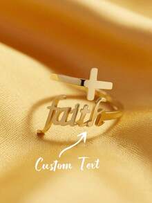 女款客製化十字架姓名戒指 18K鍍金「Faith」經文十字架戒指 聖經經文戒指 可調節 基督教女性禮物 - 彩色 - 查看 3