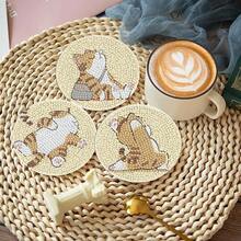 8pcs/Set Animal Cat Pattern Diamond Painting Coaster Set, Sparkling Rhinestone Heat-Resistant Beverage Mat With Holder, DIY Coaster For Beginners, Diamond Kit Craft Supplies, Artificial Diamond Art Craft Supplies Gift - Animal Patterns - View 4