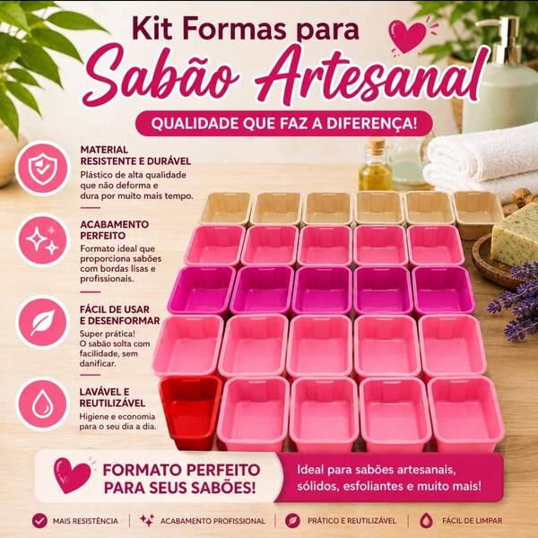 Kit 20 Formas para Fabricação de Sabão sabonete artesanal com tampa