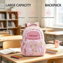 Sac à dos grande capacité motif dessin animé, 2 couleurs, sac à dos pour femmes, design ergonomique, sac à dos de voyage, sac à dos de randonnée, design multicouche, convient pour la rentrée scolaire, les vacances, les rendez-vous, les achats, cadeau de Noël. Unisexe. - Rectangle - Voir 2
