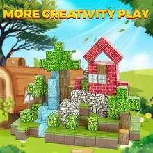 200/300/500Pcs Primitive Forest Themed Magnetic Cube Building Blocks, Tree & Cabin Printed Bricks For DIY Wilderness Waterfall Scene Assembly, Parent-Child Interactive STEM Stacking Toy, Kids Educational Birthday Gift - Multicolor - View 6
