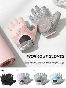 Ueasy 2pcs Women's Non-Slip Half-Finger Fitness Gloves, Breathable Micro-Pore Material & Gel Palm Padding, Adjustable Hook & Loop Wrist Strap, Multi-Function Gloves Suitable For Weightlifting, Cycling, Pull-Up Training - Multicolor - View 11