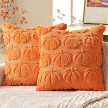 1pc/2pcs Halloween Pumpkin Embroidered Velvet Pillow Case, Suitable For Living Room Sofa, Minimalist Pumpkin Pillow Case - Multicolor - View 5