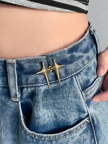 1 Pair Detachable Cross Star Snap Waist Buckle, No Drill No Sew Waist Size Reducer - Star - View 10