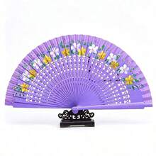 Random Pattern Folding Fan, Spanish Classical Double-Sided Painted Wooden Fan, Handheld Folding Fan With Vintage Handmade Bamboo Handle And Tassel, Hollow Dance Fan, Home Decor Craft, Elegant Gift For Women, Suitable For Wedding, Cheongsam And Performance - Multicolor - View 5