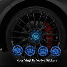 4pcs/Set Crown Pattern Car Wheel Hub Reflective Stickers - Vinyl Self-Adhesive Safety Warning Stickers, Suitable For SUV And Trucks, Fashionable Appearance Decorative Stickers, Enhance Night Driving Safety, Made Of High-Grade Reflective Vinyl Material, High Visibility In Low Light/Dark Environments, Waterproof And Weather-Resistant, Suitable For Outdoor Use, Easy To Apply On Wheel Rims - A - View 13