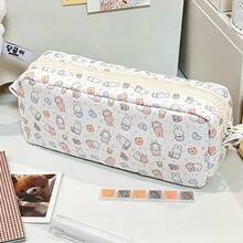 1pc Cream Pastel Full Print Miffy Rabbit Storage, Soft Skin-Friendly Cotton Wide Zipper Pencil Case, Little Rabbit Bear Star Continuous Print Multi-Purpose Storage Bag, Dual-Use Stationery & Cosmetic Organizer, Portable Lightweight Bag, Suitable For Office Desk, Commute And Travel - Multicolor - View 5