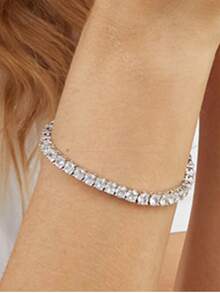 1pc Women's Fashion 4.0mm Tennis Chain Inlaid With 5A Grade Zirconia, Thick White K1 Micron Plated, Suitable For Daily Wear Jewelry - Fashion Tennis Bracelet - View 1