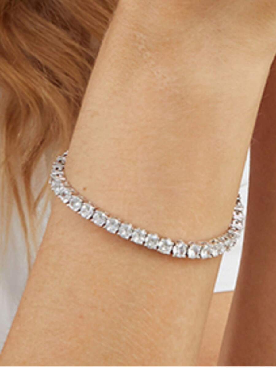 1pc Women's Fashion 4.0mm Tennis Chain Inlaid With 5A Grade Zirconia, Thick White K1 Micron Plated, Suitable For Daily Wear Jewelry - Fashion Tennis Bracelet - View 1