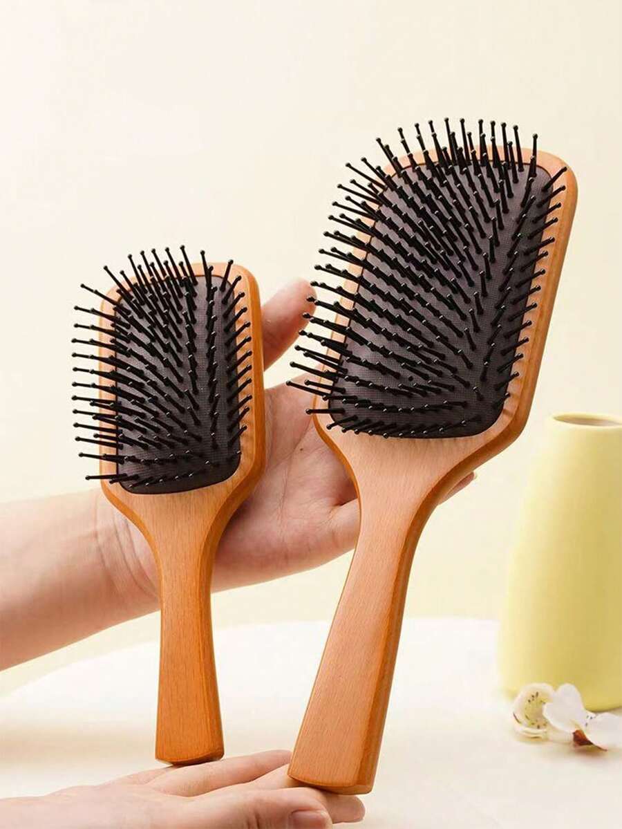 1 Large Square Wooden Massage Cushion Comb, With Round Spherical Teeth, Can Remove Hair, Reduce Breakage, And Massage Scalp. Very Suitable For Personal Use Or As A Gift.Hair , Travel Essentials, Hair Stuff, Back To School - Brown - View 1