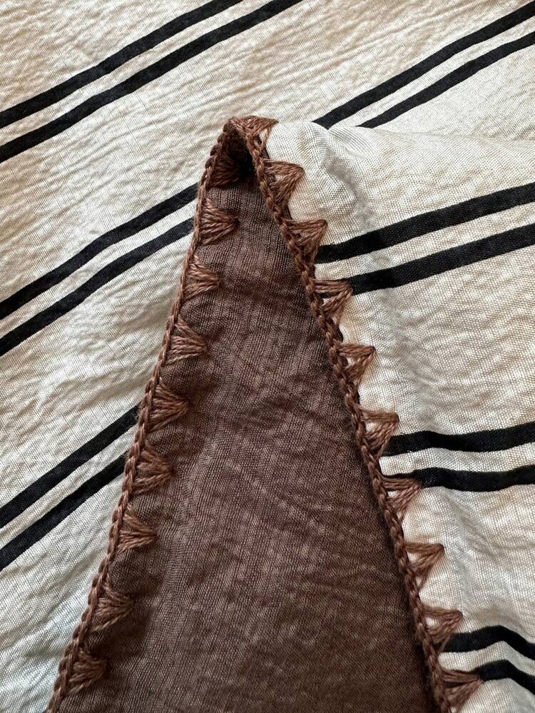1pc Shell Embroidery Summer Thin Quilt, Striped Pattern Crinkled Gauze Summer Bedding, Suitable For Bedroom, Guest Room, Hotel, Dormitory, Machine Washable Summer Quilt, Quilt Only, Pillowcase Not Included - Flax White - View 10