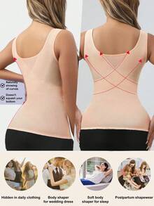 Women's Lightweight Shapewear With Bust Support, Abdominal Compression And Waist Cincher Functions - Apricot - View 4