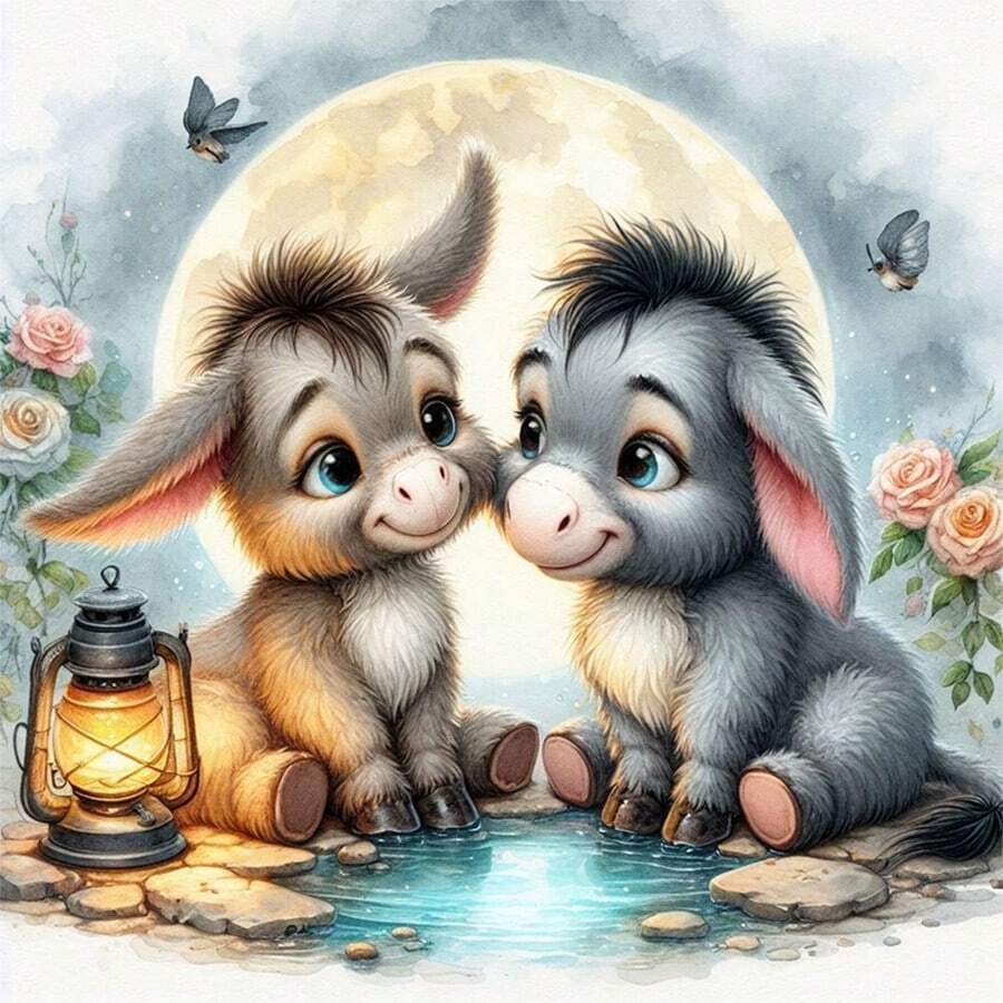1PC | 5D DIY Diamond Painting | Cute Little Donkey Pattern Diamond Painting Kit, Round Full Drill Mosaic Craft Set, High Definition Art Diamond Painting, Focus And Relax Through DIY, Suitable For Living Room, Bedroom, Office Wall Decoration, Surprise Holiday Home Decor Gift For Family And Friends, Unframed - round diamond - View 1