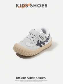 1 Pair Infant Toddler Leaf Embroidery Closed-Toe Hook & Loop Flat Sole Minimalist Sneakers For Daily Wear And Outings [Select Based On Actual Cm Inner Length] - Grey - View 5