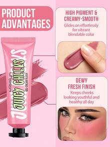 MISSLYN 1 Buah Juicy Cheeks Gel Blush, Pigmen Tinggi, Warna yang Dapat Dibangun, Formula Halus dan Mudah Dibaurkan, Tekstur Krim Tidak Berminyak dan Bernapas, Palet Perona Pipi Wajah, Sehari-hari/Pesta/Y2K, Glamor Lembut/Pipi Merah Muda/Kilau Alami, Bedak Perona Pipi, Riasan Halloween - #3 - View 3