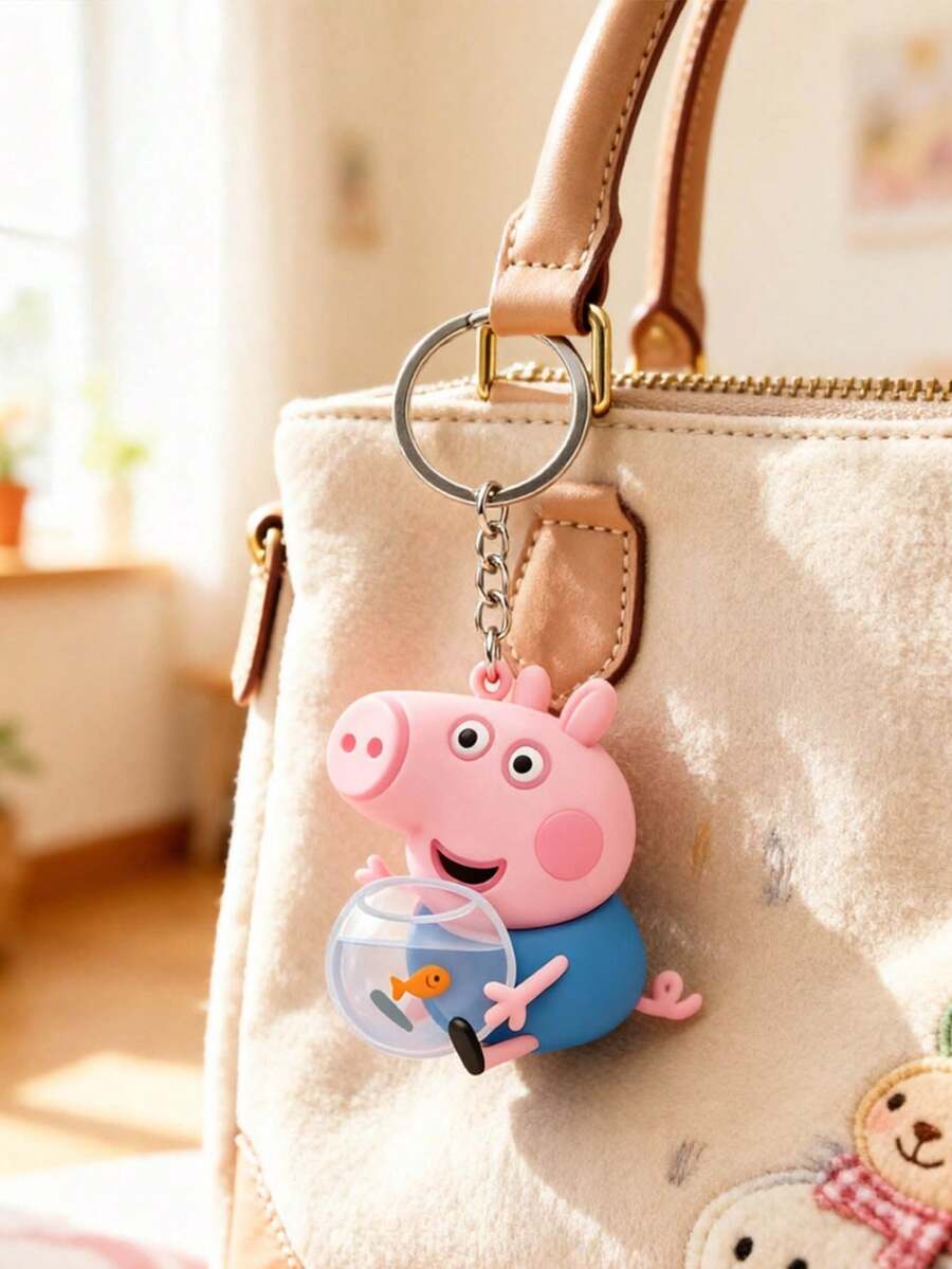 علاقة مفاتيح بتصميم كرتوني Peppa Pig الأبعاد من الأكريليك المسطح، George The Pig يحمل حوض سمك، معدنية مقاومة للخدش والتآكل والصدأ، لتعليق مفاتيح السيارة والحقيبة الظهرية وحقيبة السفر، قطعة ديكورية معلقة لطيفة وناعمة للمقتنيات - أنماط متعددة - مشاهدة 1