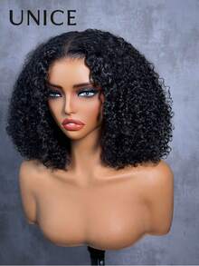 UNice Afro Kinky Curly 100% 真人髮 7x5 Bye Bye Knots 前蕾絲假髮 自然黑 預拔髮際線 預剪漂色髮結 抽繩式假髮 分層指捲波浪 捲髮 初學者友善 即戴式 無膠假髮 200% 密度 - Natural Black - 查看 6