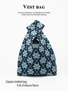 1件裝 藍色針織鉤編 透氣輕量 可折疊便攜 開口休閒度假女款手提包 腕包 日常度假上學通勤 女孩女性適用四季 - 淺藍色 - 查看 7