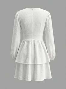 Women Deep V Neck Flower Dress Lantern Long Sleeve Elegant Apparel For Wedding Going Out Dating - White - View 8