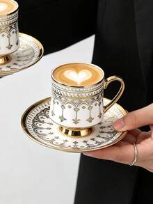 Set Of 6 Ceramic Coffee Cups And Saucers (90 Ml Each), Suitable For Use In The Microwave And Dishwasher; Includes Espresso Cups And Arabic Coffee Cups. Ideal For Afternoon Tea, Cafes, The Kitchen And Home Decor; The Perfect Gift. - Multicolor - View 7