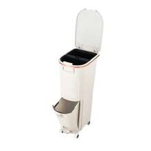 2-Tier Rolling Kitchen Waste Bin With Separate Dry & Wet Compartments – Space-Saving Slim Design, Easy-Glide Wheels, Includes 2 Removable Plastic Inner Buckets For Organized Recycling And Daily Waste Sorting - White - View 7