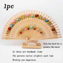 Random Pattern Folding Fan, Spanish Classical Double-Sided Painted Wooden Fan, Handheld Folding Fan With Vintage Handmade Bamboo Handle And Tassel, Hollow Dance Fan, Home Decor Craft, Elegant Gift For Women, Suitable For Wedding, Cheongsam And Performance - Multicolor - View 17