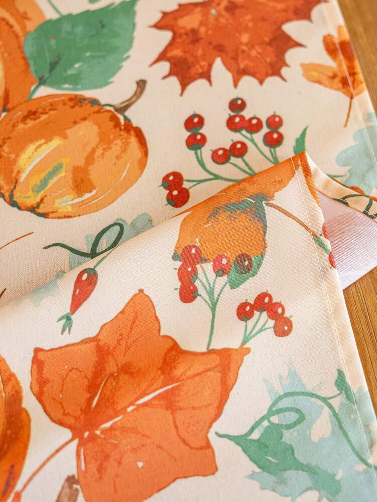 1pc Thanksgiving Table Runner, Orange Pumpkin And Maple Leaf Print Pattern, Rectangular Table Runner, Washable, Coffee Table, Shoe Cabinet, Sideboard, Cabinet Cover, Room Decor, Home Decor, Suitable For Kitchen, Dining Room, Dinner, Party, Holiday, Celebration Decoration, Thanksgiving Decor, Autumn Decor, Thanksgiving Decoration Supplies - Multicolor - View 9