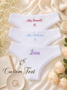 CustomThong 個性化新娘內褲，客製化新娘禮物，婚禮內衣，單身派對女性禮物 - 彩色 - 查看 1