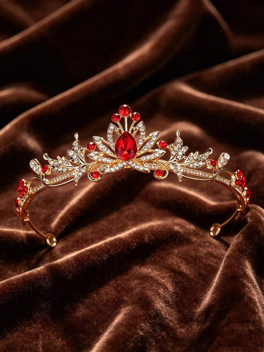1件時尚精緻合金皇冠髮飾 女款 婚禮派對用 - 紅色 - 查看 1