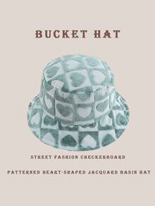 1pc Sun Wave Casual Streetwear Polyester Shell Jacquard Decor Bucket Hat, Geometric 3D Pattern, Spring Summer Autumn Winter - Heart Grey-green Mint - View 2