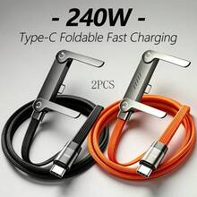 2PCS/240W Fast Charging Cable With Foldable Phone Stand, 360° Bendable Nylon Braided Type-C Interface Cable, Compatible With IPhone 17/16/15 Pro, S26/S25/S24, Pro And Other Devices - USB-c to USB-c - View 9