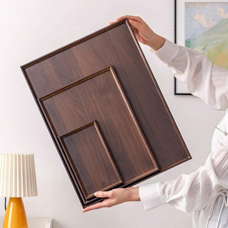 1pc Rectangular Bamboo Multi-Functional Tray, Minimalist Style, Suitable For Meal Service, Vanity, Bathroom Storage And Organization, Wooden Decorative Display Tray, Entryway Table Display Riser, Farmhouse Kitchen Countertop Center Decor, Suitable For Tea, Breakfast, Coffee And Snacks - Multicolor - View 1